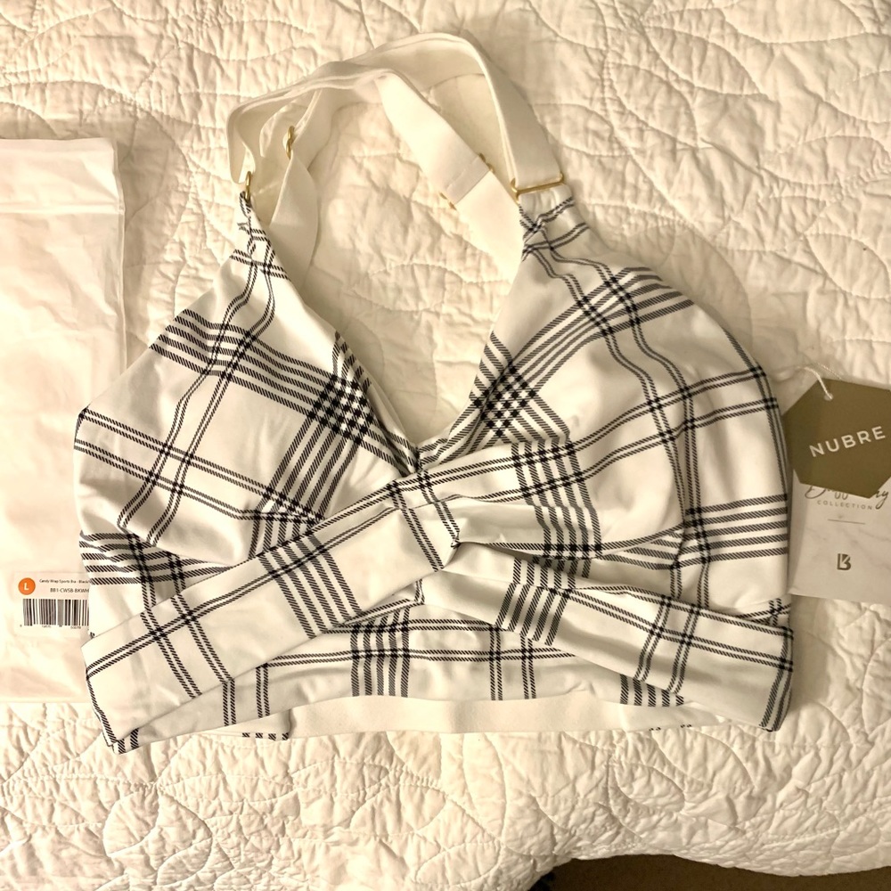 SOLD Candy wrap sports bra - B&W plaid